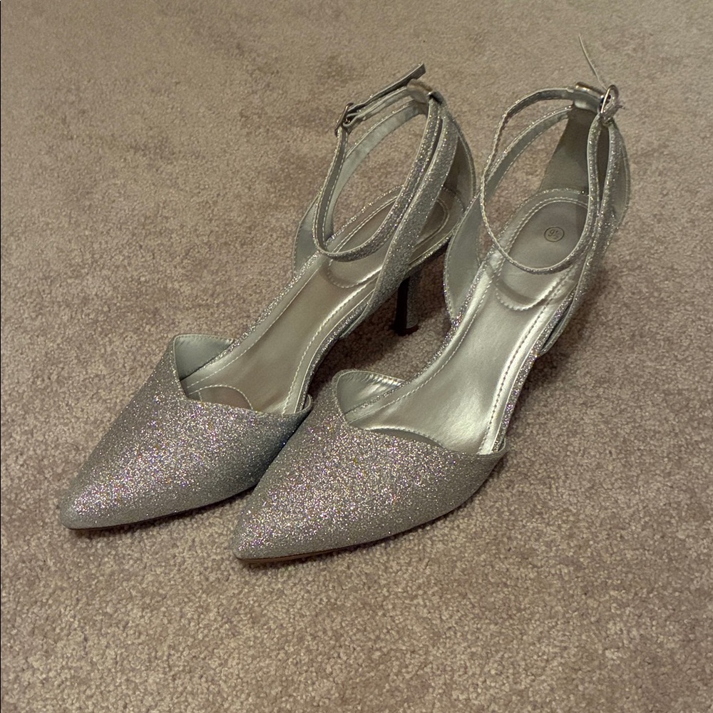 Shimmering Silver Glitter Heels